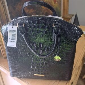 Brahmin Black and Green Embossed Satchel